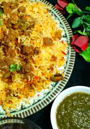 A picture of Qeema biryani.