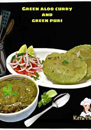 ग्रीन आलू करी और ग्रीन पूरी (Green aloo curry aur green puri recipe in hindi) रेसिपी मुख्य फोटो