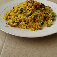 Simple Fried rice with chopped offal A picture of Simple Fried rice with chopped offal.