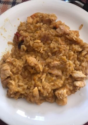 Una foto de Risotto de zapallo y pollo, suuuper rico!