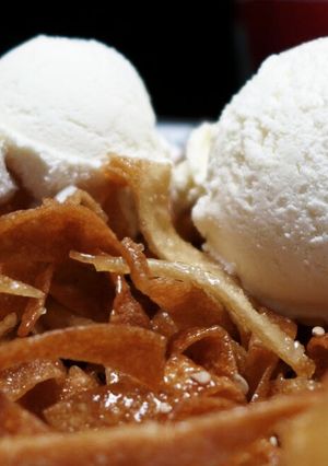 A picture of Honey crispy noodles with ice cream.
