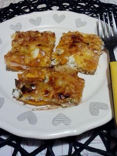 Tepsis, sonkás - sajtos édesburgonya recept fotója