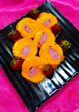 A picture of Mango Strawberry Roll Kulfi.