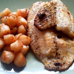 A picture of Honey butter Tilapia with scallops.