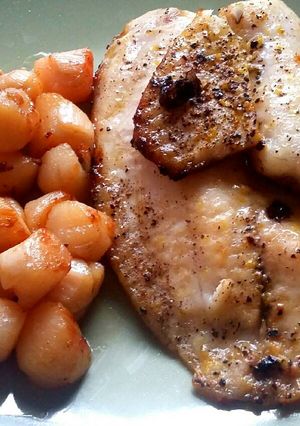 A picture of Honey butter Tilapia with scallops.