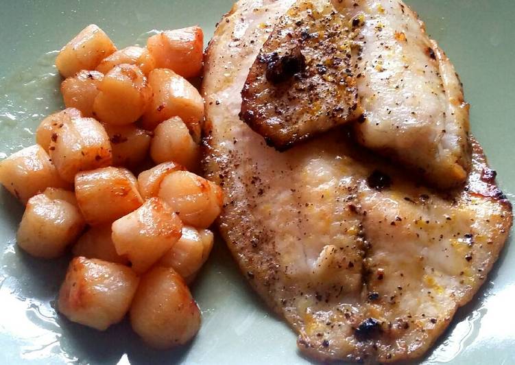 Recipe of Ultimate Honey butter Tilapia with scallops