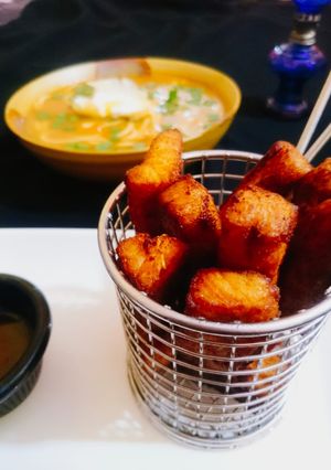 A picture of Finger_Fish_fryWith#Sriracha_Ramen_Noodle #Soup.