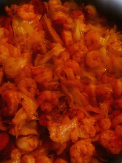 A picture of Fried Cabbage w/ shrimp & sausage.
