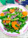 Măng tây,cà rốt và bông cải xanh xào thịt bò
