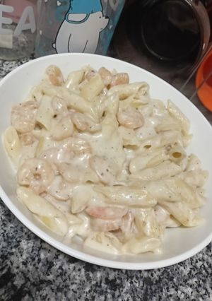 صورة لوصفة مكرونة وايت صوص بالجمبري ♥️🔥🦐