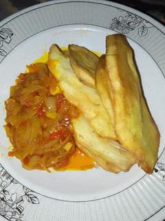 A picture of Fried Sweet Potatoes with Sauce.
