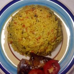 A picture of Rice and beans jollof/fish.