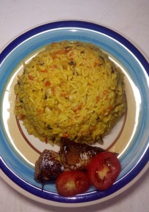 A picture of Rice and beans jollof/fish.