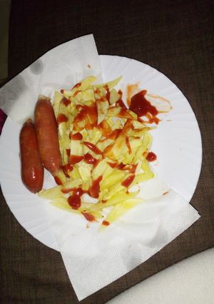 A picture of Homemade fries and Smokies.