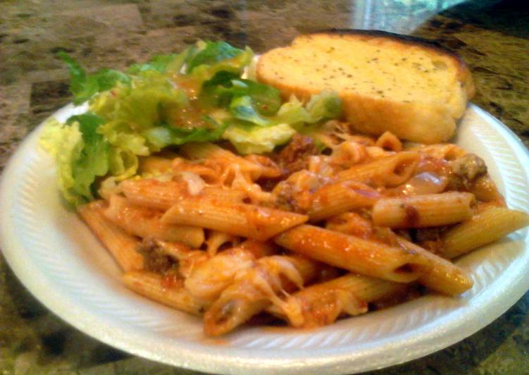My Favorite Easy Cheesy Penne w/ Chunky Meat Sauce