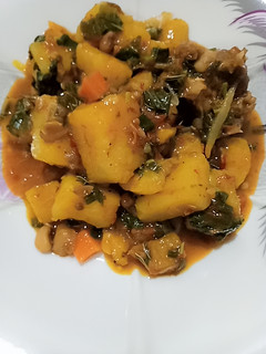 A picture of Yam,plantain and beans.