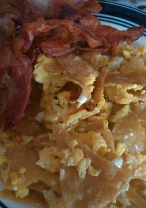 A picture of Chilaquiles with Bacon.
