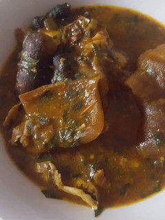 A picture of Ogbono soup with pomo.