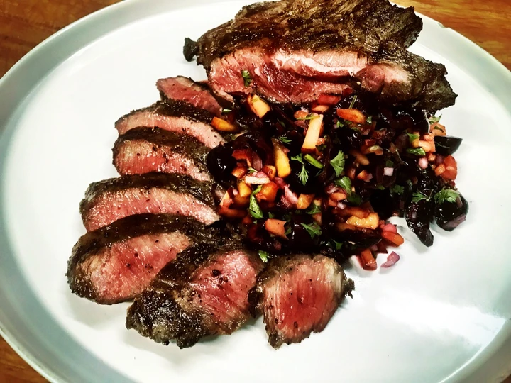 Easy Way Make Recipe Grilled Wagyu Flat Iron Steak with Cherry & Peach Salsa that is Delicious, Appealing}