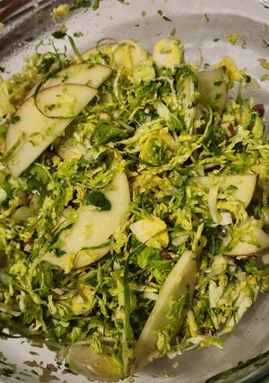 A picture of Brussel Sprout and Apple Salad.