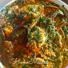 A picture of Okro n ugu soup.