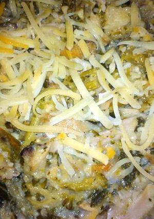 A picture of Chicken and broccoli dinner with stuffing.