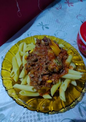 صورة لوصفة مكرونة باللحمة المفرومة (بولونيز)