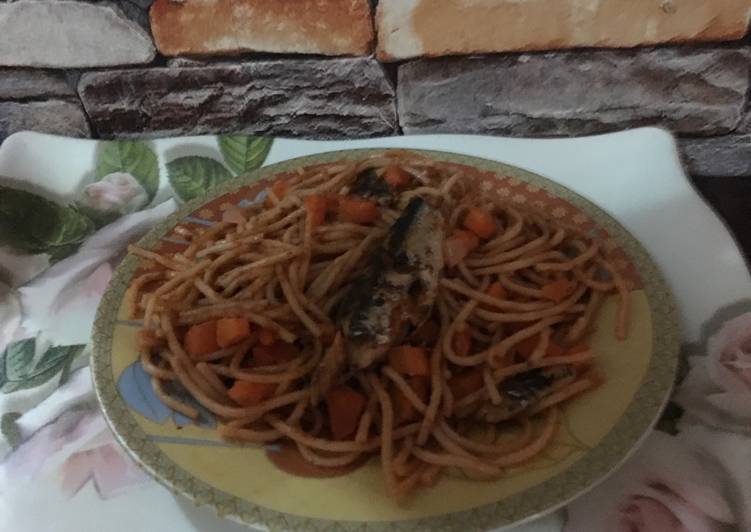 Carrot spaghetti jollof with sardines