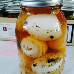 A picture of Deviled pickled eggs.