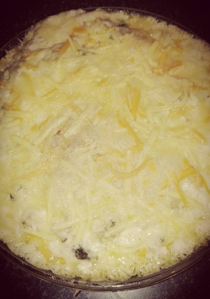 Una foto de Coliflor espinacas y gambas gratinda en la olla GM f