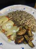 Salmón con Quinoa tricolor, Berenjena al orégano y Vinagreta de kéfir y ¡¡Mostaza!!!