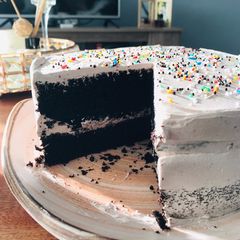 A picture of Chocolate layered cake.