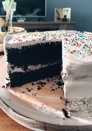 A picture of Chocolate layered cake.