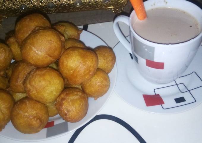 Simple breakfast puff puff and hot tea