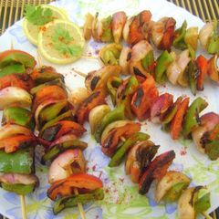 A picture of Pan Fried veggie Kebabs.
