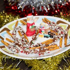 A picture of Candy Cane Chocolate Dipped Pretzel Sticks.