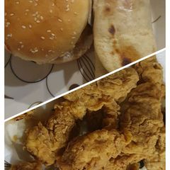 A picture of Crispy chicken with paratha and burger.