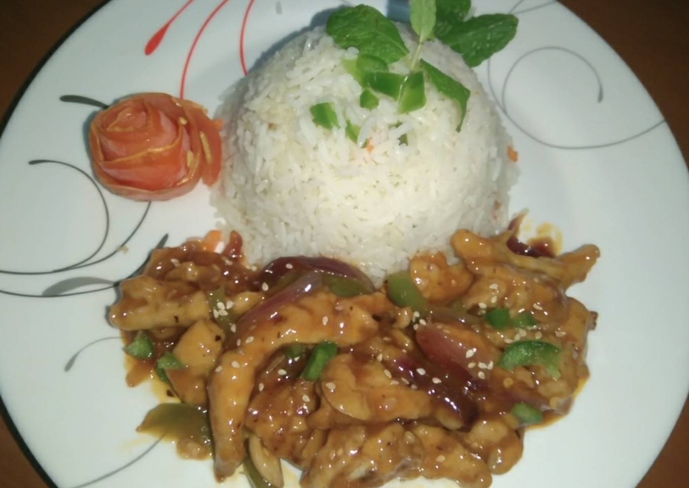 Dragon chicken with Garlic Rice