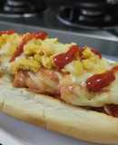 Perrito🌭caliente con jamón🥯y ensalada🥓🥯🧀🧅🍎🥕