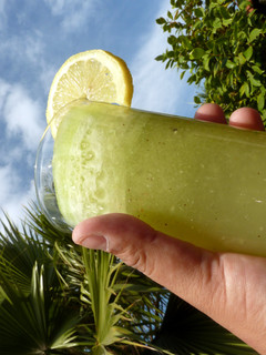 A picture of skull damage kiwi cucumber mocktail.