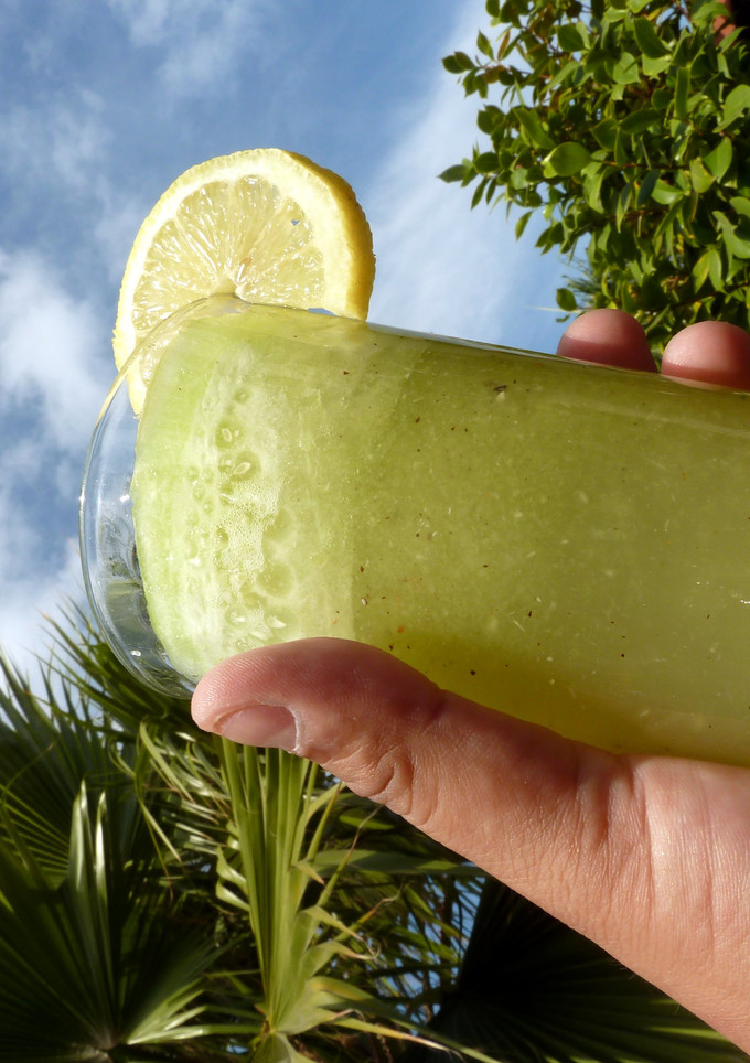 A picture of skull damage kiwi cucumber mocktail.