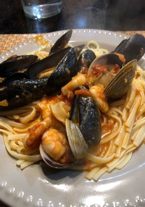 A picture of Frutos do Mar over Linguini.