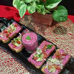 A picture of Vegan Beetroot Dip with Toast.