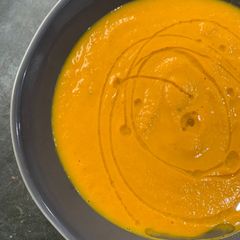 A picture of Carrot and chorizo soup.