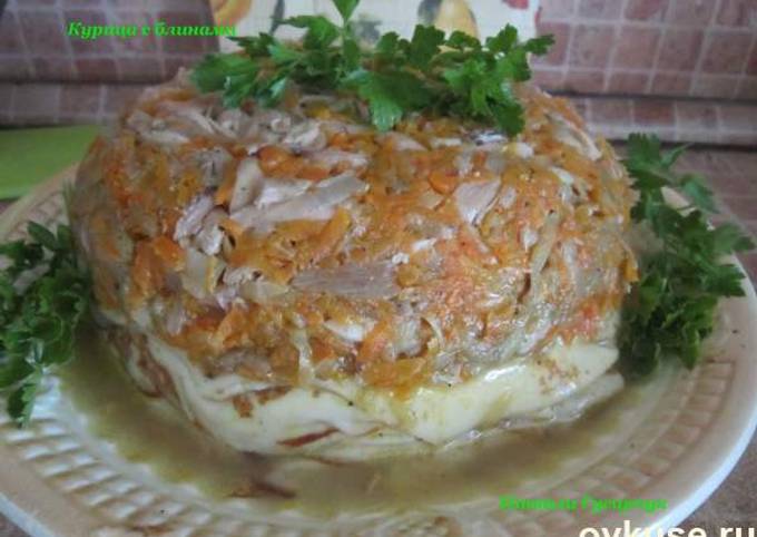 Курица, запеченная с блинами - пошаговый рецепт с фото, ингредиенты, как приготовить
