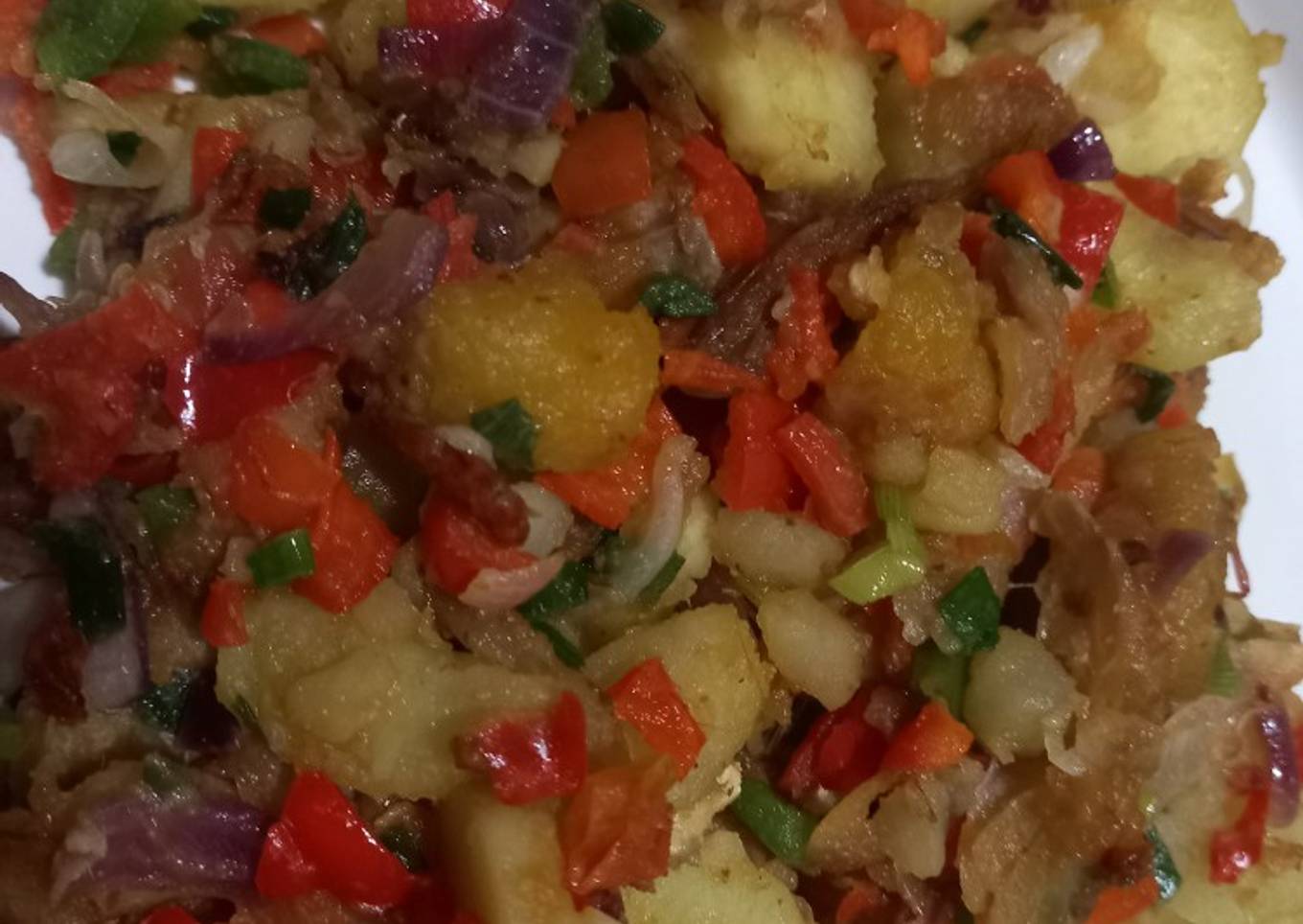 Stir fry plantain and sweet potatoes