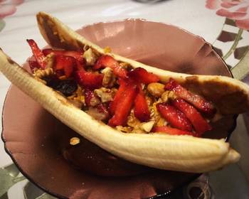 Without Fail Cooking Recipe Healthy banana split boat for breakfast With granola and almond butter Savory Delicious