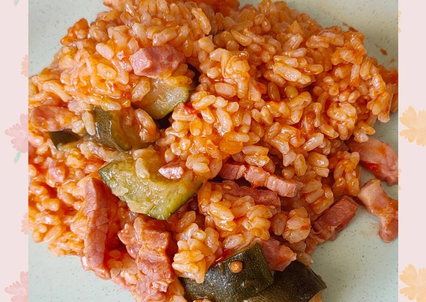 Riz aux courgettes, tomates et lardons au cookeo