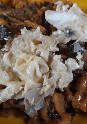 A picture of Porriage plantain with fried egg.