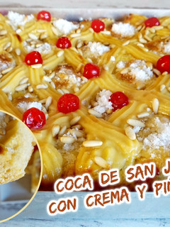 Una foto de Coca de San Juan con crema y piñones